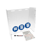 SafetyMarking mobile, variabel einsetzbare Hygieneschutzwand (Virenschutz) Intelligentes Stecksystem, optional mit 14 cm hoher Durchreiche