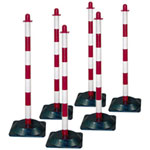 Kettenständer-Set mit 6 Kunststoffständer Secur 3, rot/weiß und 10 m Kette