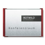 BOX Türschilder, rot Aluminiumrückplatte in Edelstahloptik, ABS-Kunststoffrahmen,