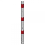 Stahl-Absperrpfosten mit roten Reflexstreifen herausnehmbar mit Bodenhülse und Dreikantschloss