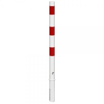 Stahl-Absperrpfosten rot/weiß mit Reflexstreifen herausnehmbar mit Bodenhülse und Dreikantschloss