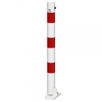 Stahl-Absperrpfosten rot/weiß mit Reflexstreifen umlegbar auf Bodenplatte