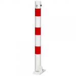 Stahl-Absperrpfosten rot/weiß mit Reflexstreifen umlegbar auf Bodenplatte