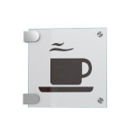 CRISTALLO Fahnenschild aus 2 x 4 mm Sicherheitsglas mit Edelstahl-Schildklemmen