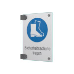 CRISTALLO Fahnenschild aus 2 x 4 mm Sicherheitsglas mit Edelstahl-Schildklemmen