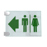 CRISTALLO Fahnenschild aus 1 x 4 mm Sicherheitsglas mit Edelstahl-Schildklemmen