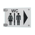 CRISTALLO Fahnenschild aus 2 x 4 mm Sicherheitsglas mit Edelstahl-Schildklemmen