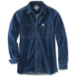 Carhartt Herren Denim Longsleeve Shirt, levee Jeanshemd mit zwei Brusttaschen mit Knopfverschluss, langarm