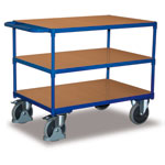 VARIOfit Tischwagen schwerer Transportwagen mit 3 Ladeflächen aus Holz