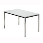 Hammerbacher Besprechungstisch D-Serie verchromt Tischplatte: Lichtgrau, umlaufender Stahlrahmen, Rahmen schwarz