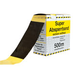 Absperrband gelb/schwarz geblockt Flatterband in Spenderbox mit Abrollvorrichtung