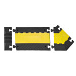 Kabelbrücken Normelement mit Nutz und Zapfen für den Schwerlastverkehr, schwarzer Hartgummi und gelber Kunststoffdeckel