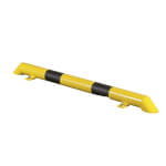 Mottez Rollstoppbalken mit abgeschrägten Enden gelb schwarz niedrige Schutzkannte mit Bodenplatte zum Aufdübeln