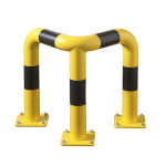 Mottez Rammschutzbügel Eckform gelb schwarz mit Bodenplatte zum Aufdübeln