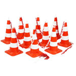 Leitkegel Absperr-Set EXTRA mit 10 Kegeln 10 Leitkegel-Adaptern und 12,5 m Kette