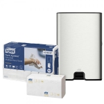 Tork Edelstahl Spender Premiumset mit Multifold Handtücher Premium 2 lagig extra weich