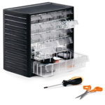 Kleinteilmagazin TRESTON mit 16 Einzelschubladen, anthrazitgrauer Polypropylen-Rahmen,