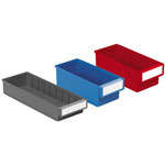 Schublade TRESTON aus Polypropylen, Farbe: grau, rot o. blau, mit großem Etikett,