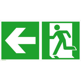 Fluchtwegschild PLUS - langnachleuchtend + tagesfluoreszierend Notausgang links mit Zusatzzeichen: Richtungsangabe links