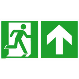 Fluchtwegschild PLUS - langnachleuchtend + tagesfluoreszierend Notausgang rechts mit Zusatzzeichen: Richtungsangabe aufwrts bzw. geradeaus