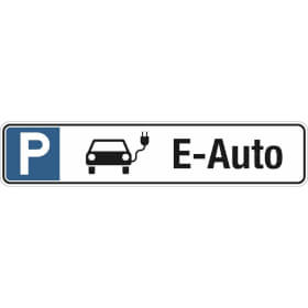 Parkplatzschild Symbol: P, E-Auto
