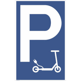 Parkplatzschild Symbol: P, Symbol: E-Scooter