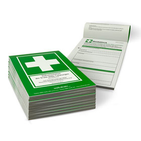 Erste Hilfe Meldeblock DIN A5, 50 Blatt Sparpack 10 Stck Alternative zum Verbandbuch zur Dokumentation von Erste Hilfe-Leistungen
