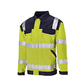 Dickies Workwear Warnschutz Hi-Vis Bundjacke gelb/blau zweifarbige Arbeitsjacke mit Reflexstreifen
