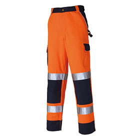 Dickies Workwear Warnschutz Hi-Vis Bundhose orange/blau zweifarbige Arbeitshose mit Reflexstreifen