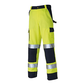 Dickies Workwear Warnschutz Hi-Vis Bundhose gelb/blau zweifarbige Arbeitshose mit Reflexstreifen