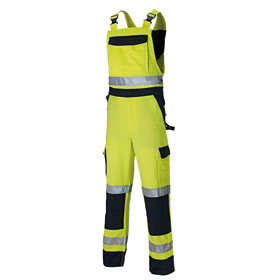 Dickies Workwear Warnschutz Hi-Vis Latzhose gelb/blau zweifarbige Arbeitslatzhose mit Reflexstreifen