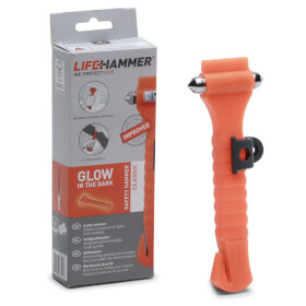 Lifehammer Rettungshammer Classic Glow in the Dark orange Nothammer zum Zertrmmern von Autoscheiben
