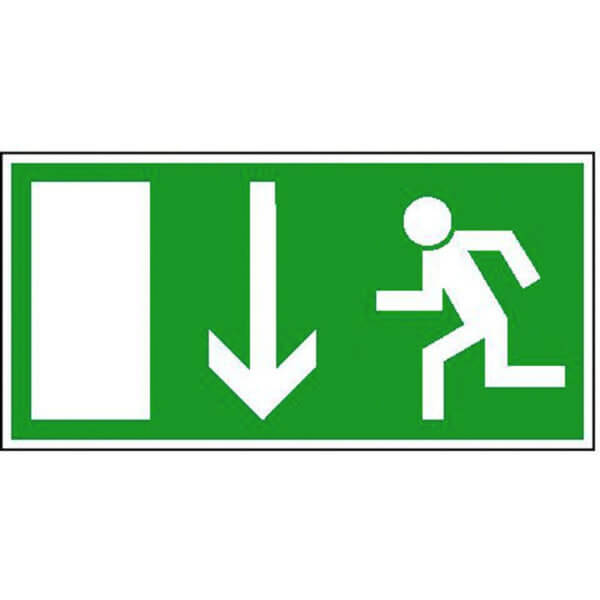 PICTOGRAMME VOIE EVAC ESCALIER BAS DROIT 300X150