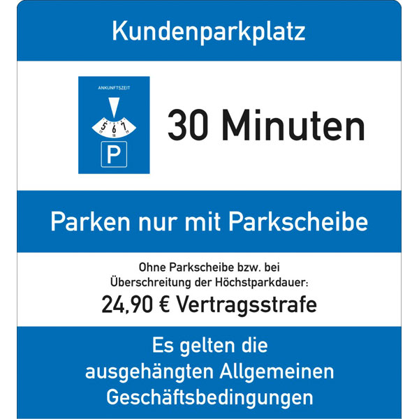 fair parken Hinweistafel, schwarz AluDibond 3.0 mm weiß, Ecken rund (r=11 mm), ohne Bohrung