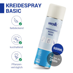 12x wolk Kreidespray basic für temporäre Markierungen, pflanzenverträglich und wasserlöslich