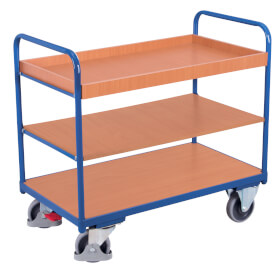 VARIOfit leichter Transportwagen niedriger Etagenwagen mit 3 Böden und Holzwerkstoffplatten