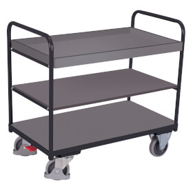 VARIOfit leichter Transportwagen niedriger Etagenwagen mit 3 Böden und Holzwerkstoffplatten