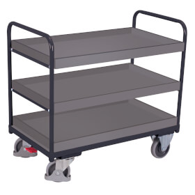 VARIOfit leichter Transportwagen niedriger Etagenwagen mit 3 Böden und Holzwerkstoffplatten
