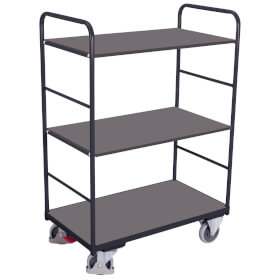 VARIOfit leichter Transportwagen hoher Etagenwagen mit 3 Böden und Holzwerkstoffplatten