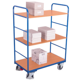 VARIOfit leichter Transportwagen hoher Etagenwagen mit 3 Böden und Holzwerkstoffplatten