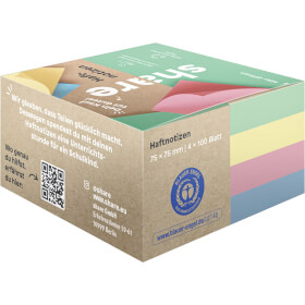share Haftnotizblock 4x 100 Blatt in 4 Pastellfarben 100% aus recyceltem Papier