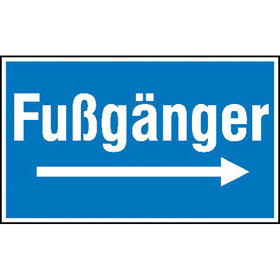 Hinweisschild zur Baustellenkennzeichnung Fugnger (mit Richtungspfeil nach rechts)