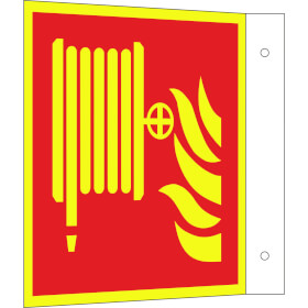 Brandschutzschild PLUS - Fahne  -  langnachleuchtend + tagesfluoreszierend Löschschlauch