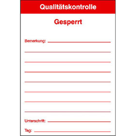 Qualittskennzeichnungsetiketten Text: Qualittskontrolle -  Gesperrt  - 