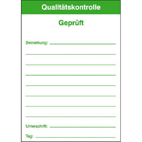 Qualittskennzeichnungsetiketten Text: Qualittskontrolle -  Geprft  - 