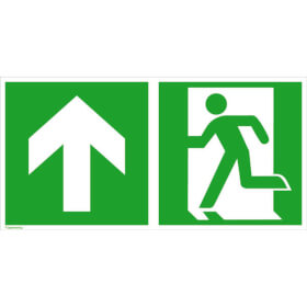 Fluchtwegschild - langnachleuchtend Notausgang links mit Zusatzzeichen:  Richtungsangabe aufwrts bzw. geradeaus