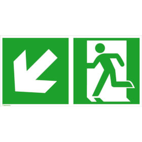 Fluchtwegschild - langnachleuchtend Notausgang links mit Zusatzzeichen:  Richtungsangabe links abwrts