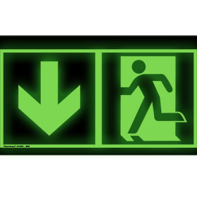 Fluchtwegschild - langnachleuchtend Notausgang links mit Zusatzzeichen: Richtungsangabe abwärts