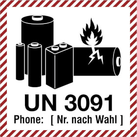 Verpackungsetikett UN 3091 fr Lithium - Metall - Batterien mit oder in Ausrstungen verpackt