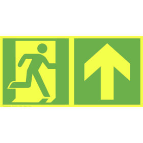 Fluchtwegschild PLUS - langnachleuchtend + tagesluoreszierend Notausgang rechts mit Zusatzzeichen:  Richtungsangabe aufwrts bzw. geradeaus
